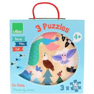 Vilac - Дървен комплект от 3 пъзела - Земя, море, небе (8536_1)