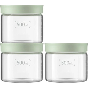BUYDEEM Бурканчета за съхранение на храни и подправки BUYDEEM CS1013-CG, 3x500 ml, Подходящи за фурна и микровълнова, Без BPA, Зелен (CS1013-CG)