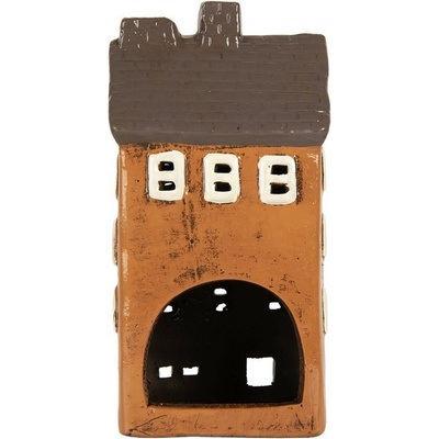 Oranžový keramický svícen na čajovou svíčku domek Village - 12*10*23 cm - Clayre & Eef