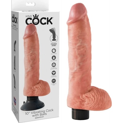 Пенис вибратор, гъвкав с вакуумна основа, 25, 4см. - King Cock Flesh (PIPE541021)
