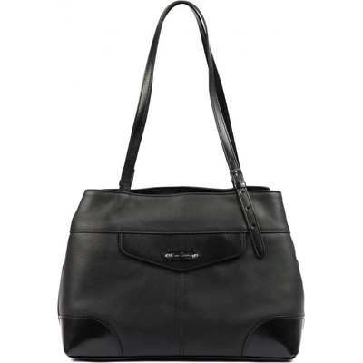 Pierre Cardin kožená dámska kabelka cez rameno s čelným vreckom čierna