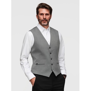 Ombre Clothing Елегантен класически мъжки жилет с рибена кост SLIM FIT - сив V1 V65 Ombre Clothing Ombre Clothing | Siv | МЪЖЕ | S
