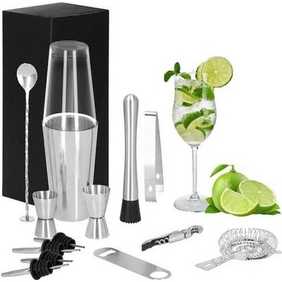 Springos Barmanská súprava na nápoje - shaker 700 ml - 14 kusov - strieborná