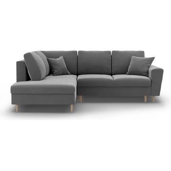 Cosmopolitan Design Светлосив кадифен разтегателен ъглов диван с място за съхранение (ляв ъгъл/L форма) Kyoto - Cosmopolitan Design (COS_LCF_L_2_F2_KYOTO8)