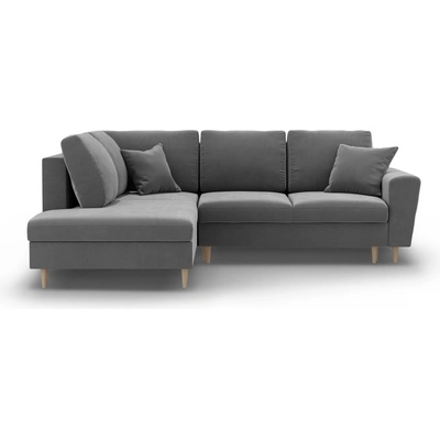 Cosmopolitan Design Светлосив кадифен разтегателен ъглов диван с място за съхранение (ляв ъгъл/L форма) Kyoto - Cosmopolitan Design (COS_LCF_L_2_F2_KYOTO8)