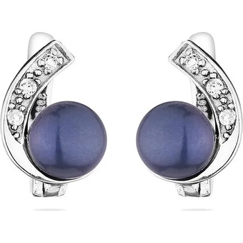 Image 1 of Swan Сребърни обици със сладководни черни перли и цирконий CAA020EB Swan