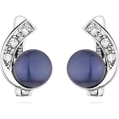 Swan Сребърни обици със сладководни черни перли и цирконий CAA020EB Swan