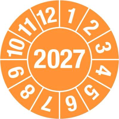 Kontrolná nálepka 2027, oranžový, samolepka, 30 mm, BJ = 5 x 15 ks