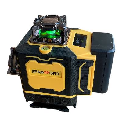 Строителен лазер KraftRoyal Жълт с 360° въртене, 16 зелени линии и LCD дисплей (3211-yellow)