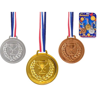 Medaila 3 farby 3ks plast so šnúrkou na karte