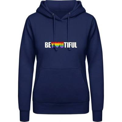AWDis Dámska LGBTI mikina Nápis BeYOUtiful oxfordská modrá