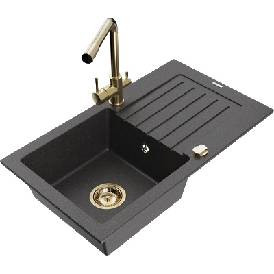 Mexen Pablo гранитна мивка с 1 отделение с отцедник и кухненски смесител (6510-76-671600-50)