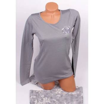 Image 1 of Стилна дамска пижама в сив цвят с малка картинка и цветя