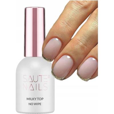 Saute Nails hybridní vrchní lak na nehty Milky Top No Wipe mléčný 8 ml