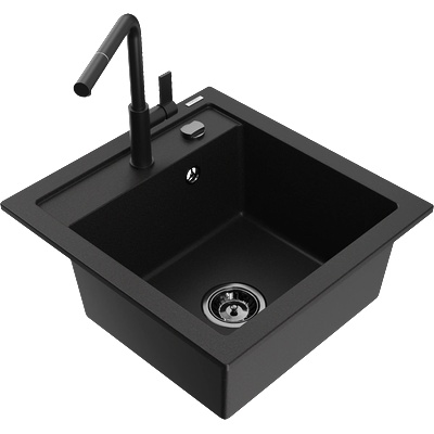 Mexen Vito кухненска мивка от гранит с 1 отделение и кухненски смесител Flora, черен - 6503-77-670401-70-B (6503-77-670401-70-B)