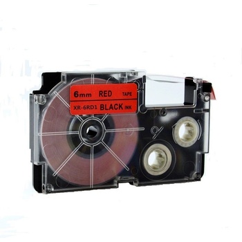 Pro Casio Съвместима лента с Casio XR-6RD1, 6mm x 8m черен печат / червен фон (XR6RD)