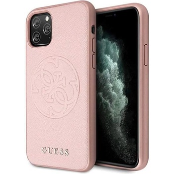 GUESS Saffiano 4G Circle Logo Leather Hard Case - дизайнерски кожен кейс за iPhone 11 Pro Max (розов)
