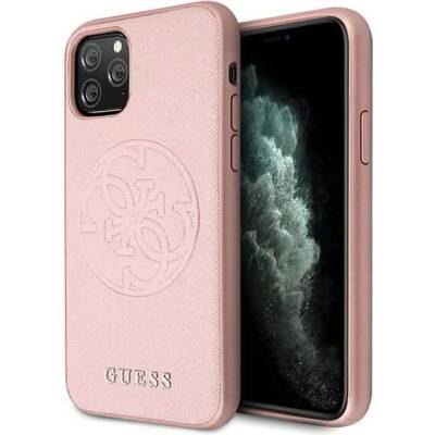 GUESS Saffiano 4G Circle Logo Leather Hard Case - дизайнерски кожен кейс за iPhone 11 Pro Max (розов)