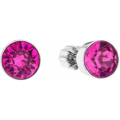 Evolution Group strieborné náušnice kôstka s krištálmi ružové okrúhle 31113.3 fuchsia