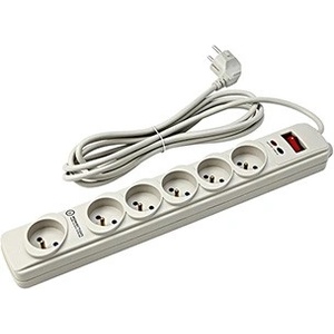 Powerton Удължител със защита от пренапрежение, 3 м, 6 гнезда, бял, LED индикация, Powerton (WPAKX60)