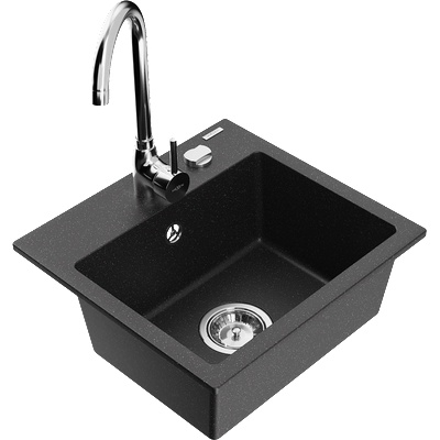 Mexen Milo кухненска мивка с 1 камера и кухненски смесител Telma, черно/сребристо - 6505-73-670200-00 (6505-73-670200-00)