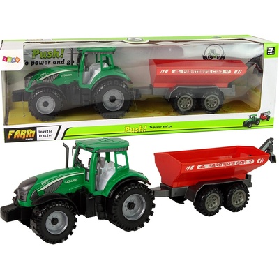 LEANToys Zelený traktor s červeným přívěsem na setrvačník