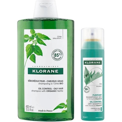 Klorane Nettle Комплект - Шампоан и Сух шампоан, 400 + 150 ml