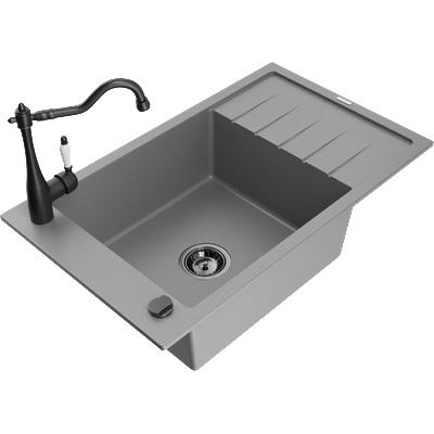 Mexen Elias гранитна мивка с 1 отделение с отцедник и кухненски смесител (6511-71-670700-70-B)
