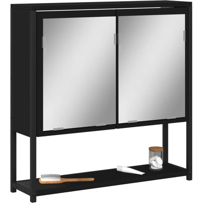 vidaXL Шкаф за баня с огледало, черен, 60x16x60 см, инженерно дърво (842421)