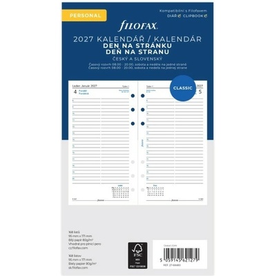 Filofax Náplň A6 Personal osobní denní česká 2027