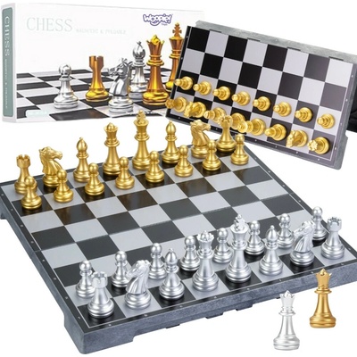 MAGNETICKÉ ŠACHY KLASICKÁ STRATEGICKÁ HRA VZDĚLÁVACÍ ZLATÉ STŘÍBRNÉ WOOPIE