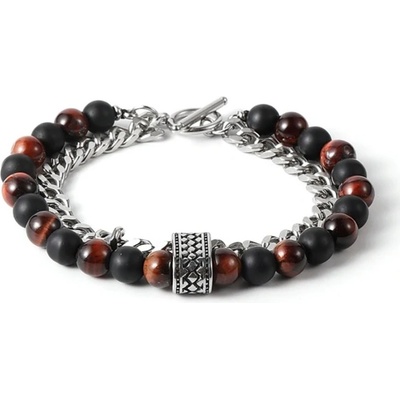 Daniel Dawson dvojitý náramek Federic červené Tygří Oko Achát NR2188-0854(7)/20 Černá