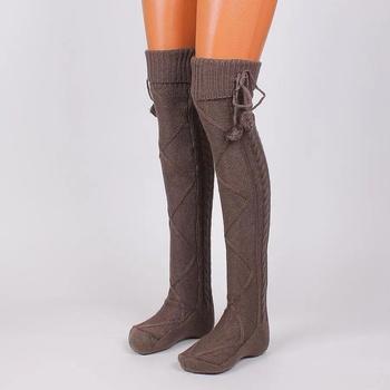 Image 1 of Дамски плетени 7/8 чорапи в тъмносиво с помпони