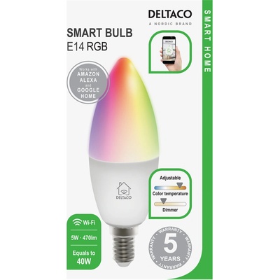 Deltaco Smart Home LED lampa E14 Wi-Fi 5 W RGB SH-LE14RGB