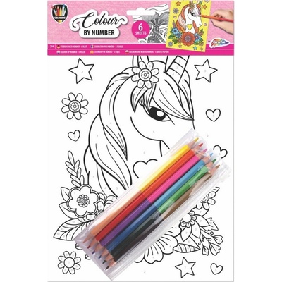 GRAFIX Malování podle čísel 6ks listů A4 jednorožec + pastelky