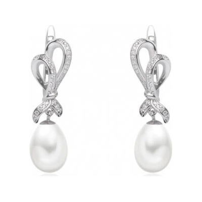 Silvego Náušnice s pravou bielou perlou v tvare kvapky GRP18217EW