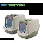 SAVIC - Закрита котешка тоалетна Nestor Happy Planet 56x39x38.5 см, мока/сиво