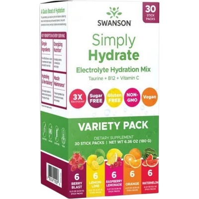 SWANSON Simply HYDRATE | Sugar Free Electrolyte Hydration Mix - Variety Pack [30 Сашета] Микс
