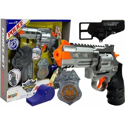 mamido Police Set Revolver 20cm Odznak Púzdro Píšťalka Zvuk Svetelné efekty