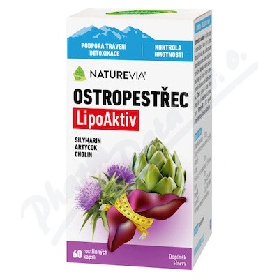 NatureVia Pestrec LipoAktiv kapsuly na podporu funkcie pečene 60 kapsúl