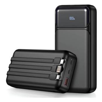 Image 1 of Външна батерия BeSmart, 20 000 mAh, 22, 5 W, 3 интегрирани кабела (USB-C, USB-A, Lightning), 3 порта, LED екран, двупосочно зареждане, Черен