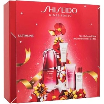 Shiseido Ultimune energizujúci a ochranný koncentrát na tvár 50 ml + aktívna čistiaca pena 15 ml + čistiaca pleťová voda 30 ml + krém na ruky 40 ml darčeková sada