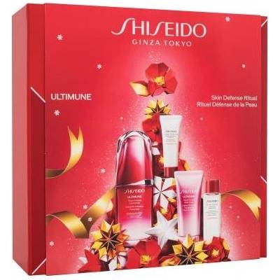 Shiseido Ultimune energizujúci a ochranný koncentrát na tvár 50 ml + aktívna čistiaca pena 15 ml + čistiaca pleťová voda 30 ml + krém na ruky 40 ml darčeková sada