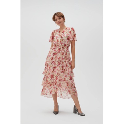 Moodo Бяло-червени цветни дамски рокли Moodo Moodo | Byal | ЖЕНИ | XS