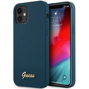 GUESS Калъф за телефон Guess Metal Logo Script за iPhone 12 Mini, син (GUE001068)