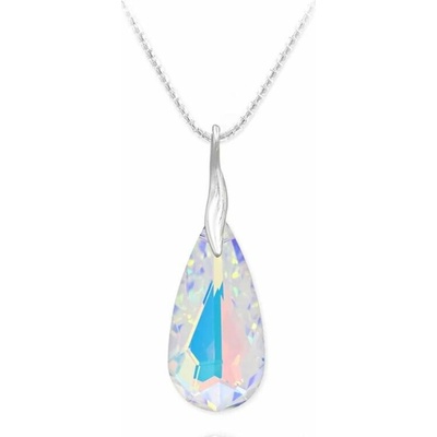 Swarovski Elements Stříbrný náhrdelník visací bílá duhová slza, kapka 54035.2 Crystal AB bílá