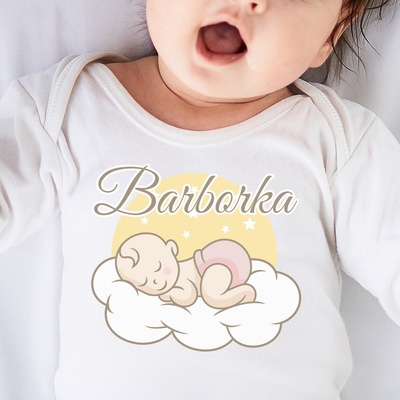 Detské body s potlačou Meno dieťaťa Biela