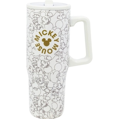 Mickey Mouse Termo hrnček so slamkou a uchom 920 ml biely