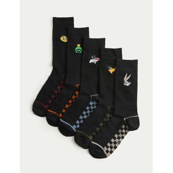 Marks & Spencer Чорапи с мотив Cool & Fresh Looney Tunes, с висок дял памук, 5 чифта в опаковка Marks & Spencer черна Marks & Spencer | Cheren | МЪЖЕ | 6-8.5