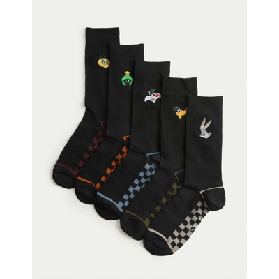 Marks & Spencer Чорапи с мотив Cool & Fresh Looney Tunes, с висок дял памук, 5 чифта в опаковка Marks & Spencer черна Marks & Spencer | Cheren | МЪЖЕ | 6-8.5